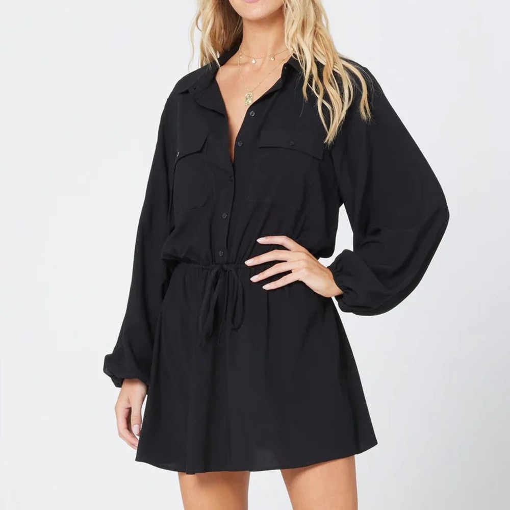 LSpace Black Long Sleeve Shirt Dress